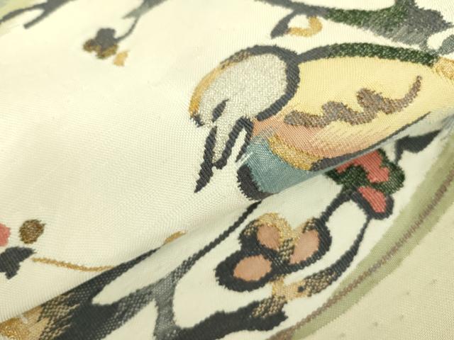平和屋着物●太鼓柄袋帯 すくい織 花鳥文 金銀糸 正絹 逸品 DABB7688op