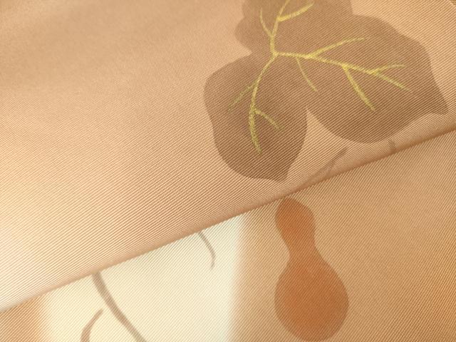 平和屋着物●塩瀬　九寸名古屋帯　手描き　瓢箪　ひょうたん　蔦の葉文　金彩　正絹　逸品　DABB7694op