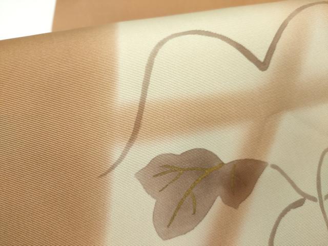 平和屋着物●塩瀬　九寸名古屋帯　手描き　瓢箪　ひょうたん　蔦の葉文　金彩　正絹　逸品　DABB7694op