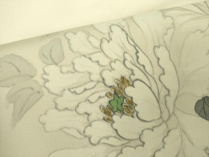 平和屋着物●塩瀬　九寸名古屋帯　作家物　手描き　牡丹　金彩　正絹　逸品　DABB7695op