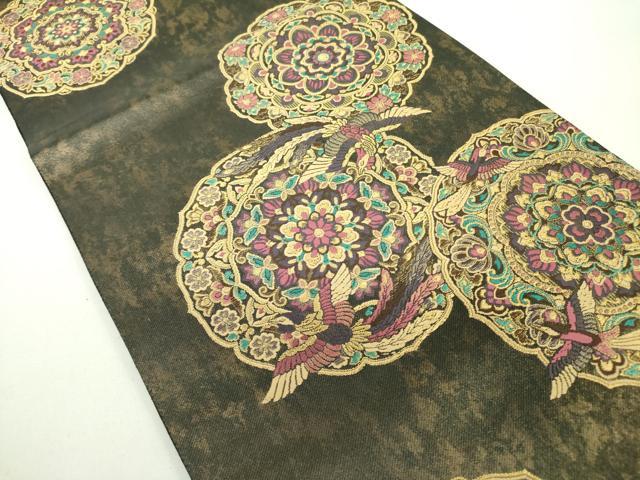 平和屋着物●六通柄袋帯 鏡裏華鳥文 金糸 引箔 ますいわ屋扱い 正絹 逸品 未使用 DABB7701op