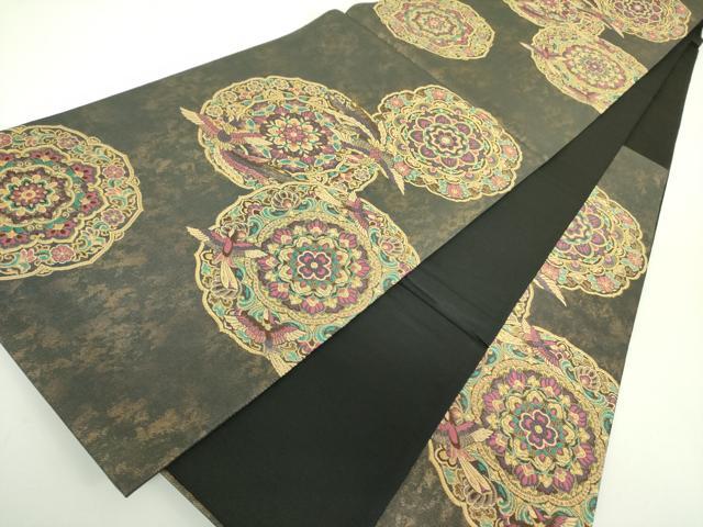 平和屋着物●六通柄袋帯 鏡裏華鳥文 金糸 引箔 ますいわ屋扱い 正絹 逸品 未使用 DABB7701op