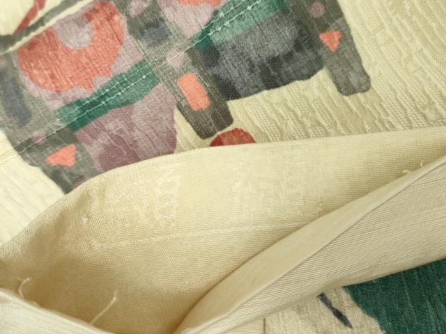 平和屋着物●西陣 老舗 渡文謹製 手織 全通柄袋帯 纐纈 花鳥文 正絹 逸品 DABB7702op