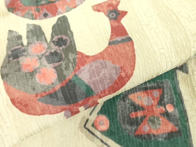 平和屋着物●西陣 老舗 渡文謹製 手織 全通柄袋帯 纐纈 花鳥文 正絹 逸品 DABB7702op