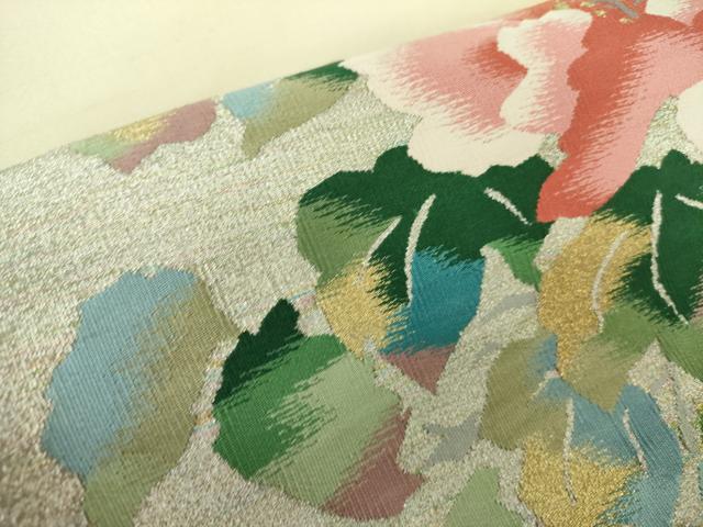平和屋着物●爪掻き本綴れ　八寸名古屋帯　草花文　金銀糸　正絹　逸品　DABB7706op