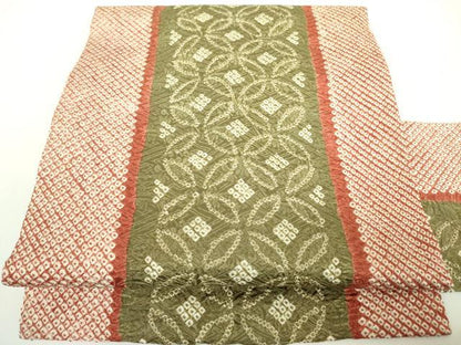平和屋着物●名門 藤娘きぬたや・総絞り 九寸名古屋帯 七宝文 正絹 逸品 DABB7713op