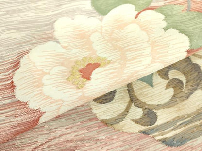 平和屋着物●太鼓柄袋帯 すくい織 牡丹唐草 金糸 鈴乃屋扱い 正絹 逸品 DABB7727op