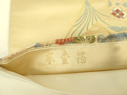 平和屋着物●西陣 泰正織物謹製 六通柄袋帯 唐織 作家物 地紙風景花鳥文 本金箔 正絹 逸品 DABB7728op