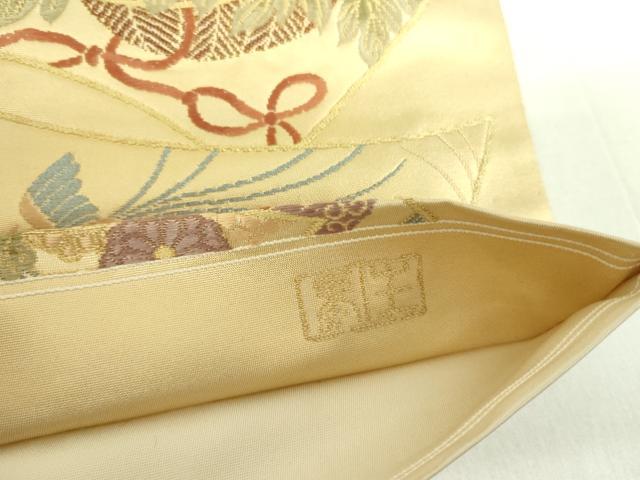平和屋着物●西陣 泰正織物謹製 六通柄袋帯 唐織 作家物 地紙風景花鳥文 本金箔 正絹 逸品 DABB7728op