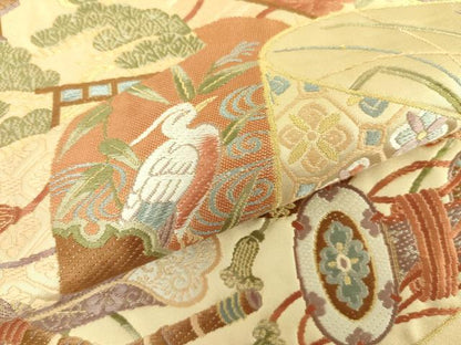 平和屋着物●西陣 泰正織物謹製 六通柄袋帯 唐織 作家物 地紙風景花鳥文 本金箔 正絹 逸品 DABB7728op
