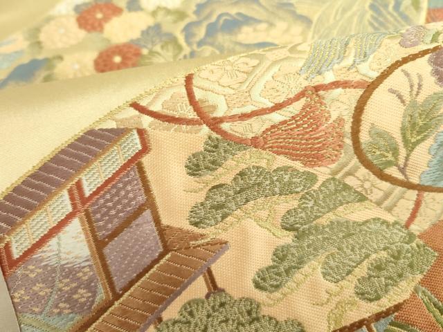 平和屋着物●西陣 泰正織物謹製 六通柄袋帯 唐織 作家物 地紙風景花鳥文 本金箔 正絹 逸品 DABB7728op