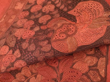 平和屋着物●中国三大刺繍 スワトウ刺繍 汕頭刺繍 総刺繍 太鼓柄袋帯 紬地 鴛鴦花文 正絹 逸品 未使用 DABB7731op
