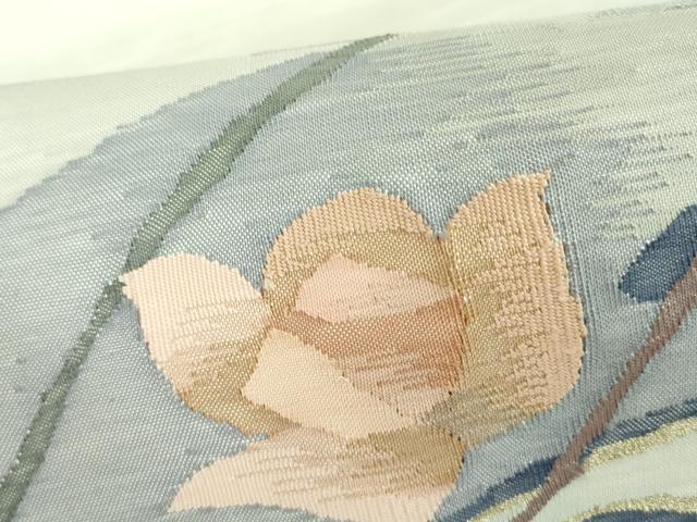 平和屋着物●爪掻き本綴れ 太鼓柄袋帯 紬地 すくい織 流水花文 金糸 正絹 逸品 DABB7732op
