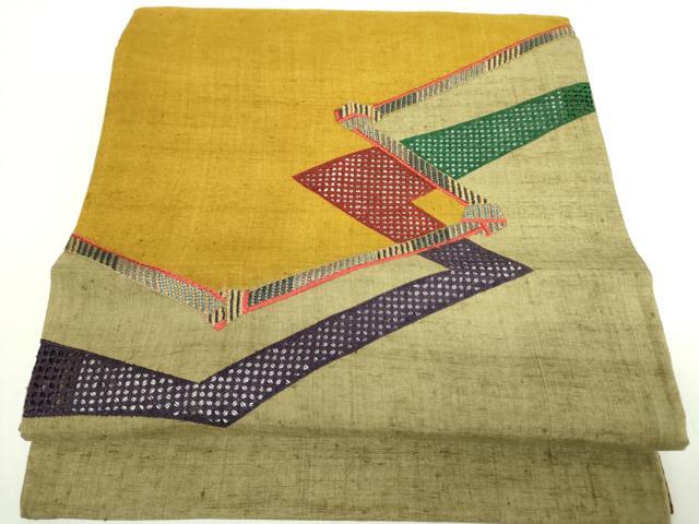 平和屋着物●中国三大刺繍 スワトウ刺繍 汕頭刺繍 総刺繍 太鼓柄袋帯 幾何学文様 正絹 逸品 DABB7733op