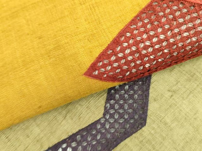 平和屋着物●中国三大刺繍 スワトウ刺繍 汕頭刺繍 総刺繍 太鼓柄袋帯 幾何学文様 正絹 逸品 DABB7733op