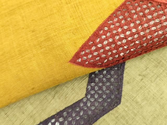 平和屋着物●中国三大刺繍 スワトウ刺繍 汕頭刺繍 総刺繍 太鼓柄袋帯 幾何学文様 正絹 逸品 DABB7733op