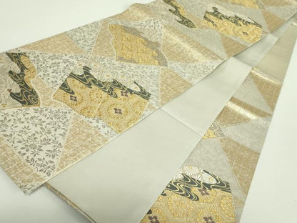 平和屋着物●六通柄袋帯 唐織 冊子花文 金銀糸 正絹 逸品 DABB7736op