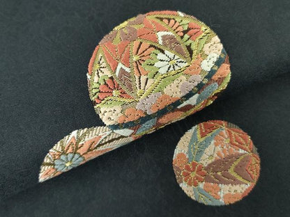 平和屋着物●九寸名古屋帯　唐織　作家物　花鞠文　金糸　正絹　逸品　DABB7742op