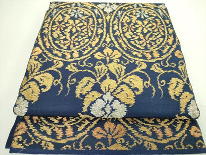 平和屋着物●六通柄 京本袋帯 草花文 金銀糸 正絹 逸品 DABB7749op