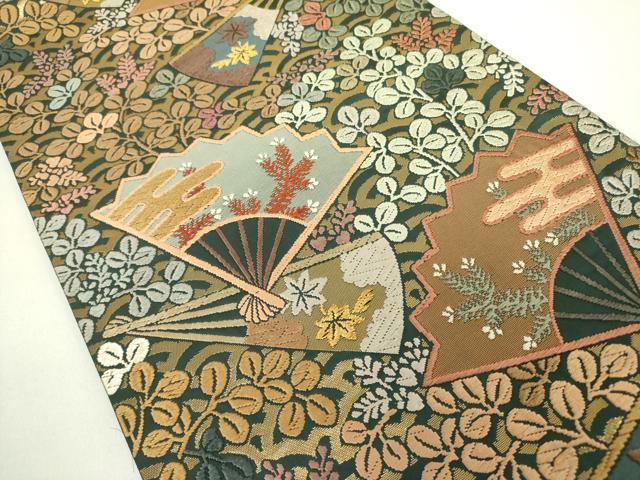 平和屋着物●六通柄袋帯　唐織　扇面花文　金糸　正絹　逸品　DABB7750op