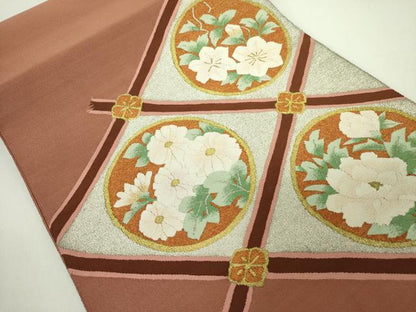 平和屋着物●爪掻き本綴れ　八寸名古屋帯　草花丸文　金銀糸　正絹　逸品　DABB7752op
