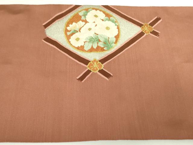 平和屋着物●爪掻き本綴れ　八寸名古屋帯　草花丸文　金銀糸　正絹　逸品　DABB7752op