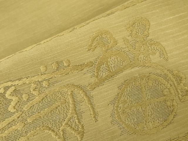 平和屋着物●八寸名古屋帯　唐織　狩猟文　木蘭色　正絹　逸品　DABB7755op