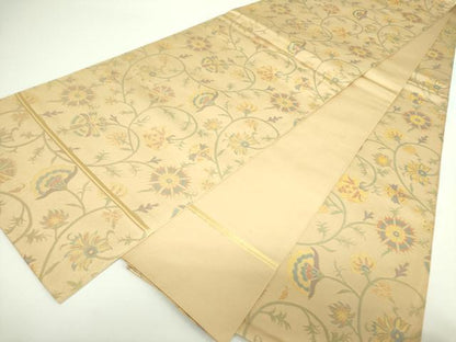 平和屋着物●織物一筋名門　織悦　全通柄　本袋帯　更紗花文　金糸　正絹　逸品　未使用　DABB7760op