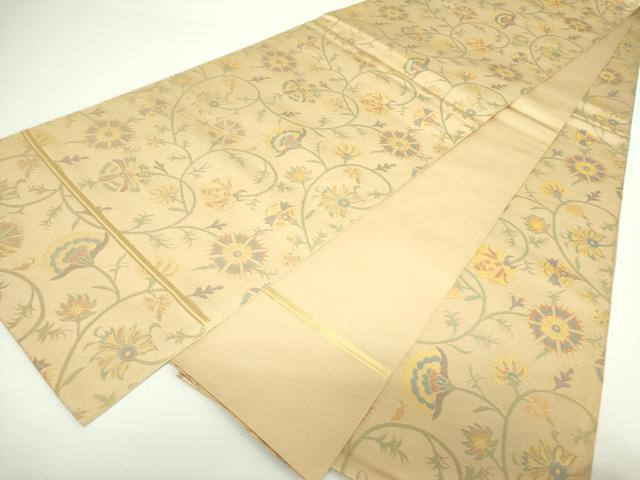 平和屋着物●織物一筋名門　織悦　全通柄　本袋帯　更紗花文　金糸　正絹　逸品　未使用　DABB7760op