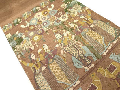 平和屋着物●中国三大刺繍 相良刺繍 総刺繍 太鼓柄袋帯 紬地 人物花鳥文 壁画文様 正絹 逸品 DABB7761op