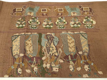 平和屋着物●中国三大刺繍 相良刺繍 総刺繍 太鼓柄袋帯 紬地 人物花鳥文 壁画文様 正絹 逸品 DABB7761op