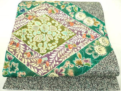平和屋着物●太鼓柄袋帯 絞り 花菱文 辻が花 金通し地 正絹 逸品 未使用 DABB7764op