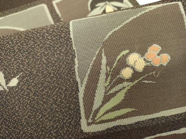 平和屋着物●九寸名古屋帯　草花　正絹　逸品　DABB7772op