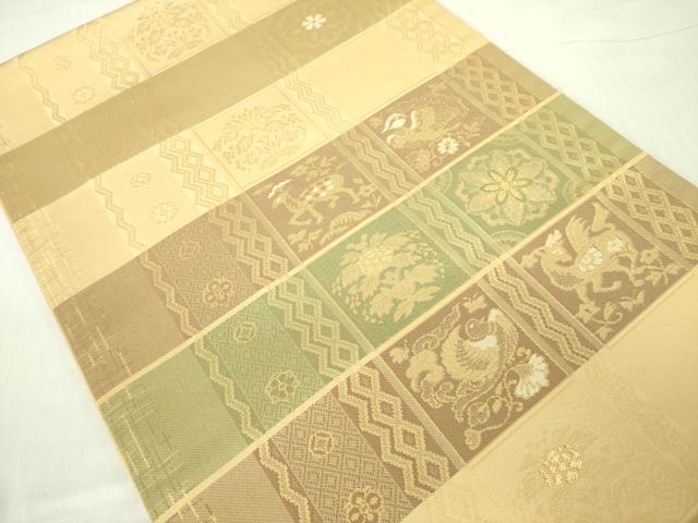 平和屋着物●九寸開き名古屋帯　鳥獣花文　金糸　正絹　逸品　DABB7773op