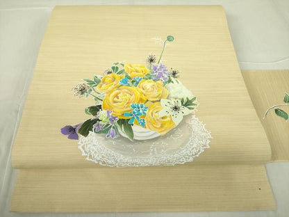 平和屋着物●九寸名古屋帯　飾花文　正絹　逸品　DABB7785op