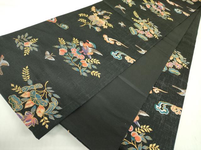 平和屋着物●ファッションデザイナー HIROKO KOSHINO コシノヒロコ 六通柄袋帯 花鳥文 黒地 金糸 正絹 逸品 DABB7786op