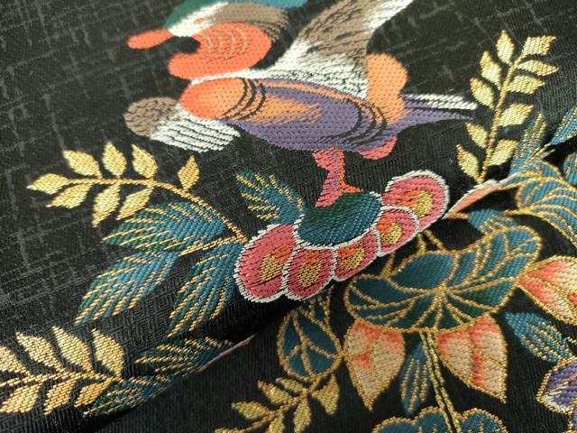 平和屋着物●ファッションデザイナー HIROKO KOSHINO コシノヒロコ 六通柄袋帯 花鳥文 黒地 金糸 正絹 逸品 DABB7786op