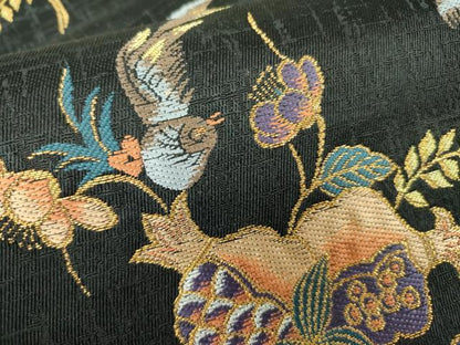 平和屋着物●ファッションデザイナー HIROKO KOSHINO コシノヒロコ 六通柄袋帯 花鳥文 黒地 金糸 正絹 逸品 DABB7786op