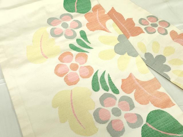 平和屋着物●九寸名古屋帯　草花　正絹　逸品　DABB7788op