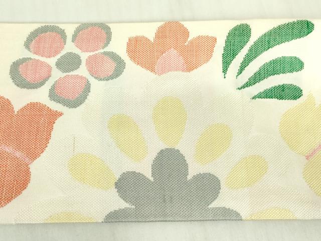 平和屋着物●九寸名古屋帯　草花　正絹　逸品　DABB7788op