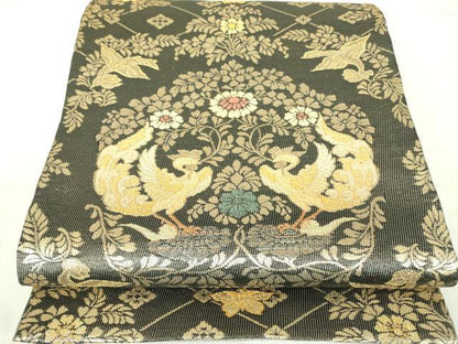 平和屋着物●紋屋井関　御寮織　六通柄袋帯　向かい鳥花文　金糸　正絹　逸品　DABB7789op