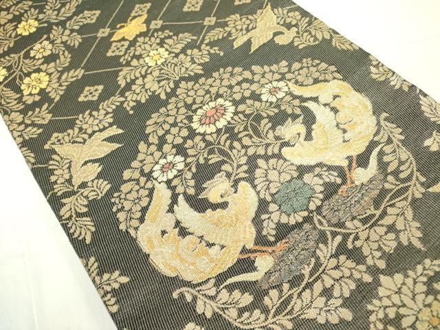 平和屋着物●紋屋井関　御寮織　六通柄袋帯　向かい鳥花文　金糸　正絹　逸品　DABB7789op