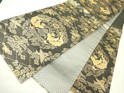平和屋着物●紋屋井関　御寮織　六通柄袋帯　向かい鳥花文　金糸　正絹　逸品　DABB7789op