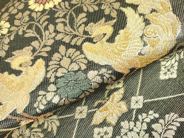 平和屋着物●紋屋井関　御寮織　六通柄袋帯　向かい鳥花文　金糸　正絹　逸品　DABB7789op