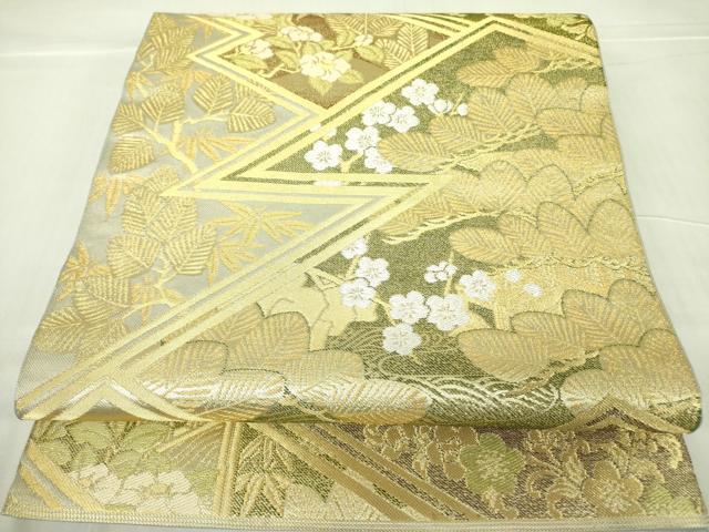 平和屋着物●西陣 川島織物 六通柄 本袋帯 花松文 金銀糸 正絹 逸品 DABB7792op