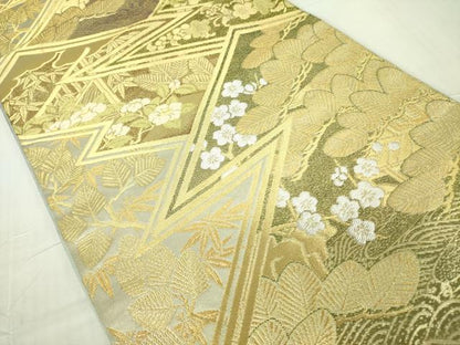 平和屋着物●西陣 川島織物 六通柄 本袋帯 花松文 金銀糸 正絹 逸品 DABB7792op