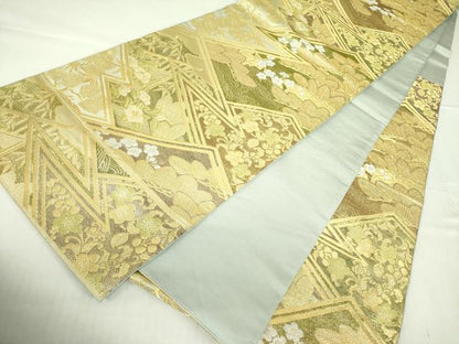 平和屋着物●西陣 川島織物 六通柄 本袋帯 花松文 金銀糸 正絹 逸品 DABB7792op