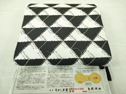 平和屋着物●西陣　長嶋成織物　ながしま帯　両面　六寸帯　鱗文　証紙付き　正絹　逸品　未使用　DABB7796op