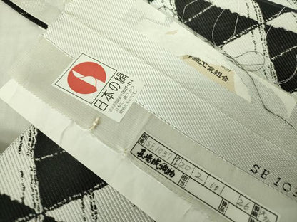 平和屋着物●西陣　長嶋成織物　ながしま帯　両面　六寸帯　鱗文　証紙付き　正絹　逸品　未使用　DABB7796op