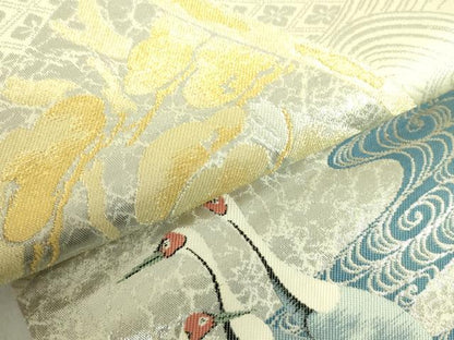 平和屋着物●両面　半幅帯　琳派の檜扇　プラチナ箔　正絹　逸品　未使用　DABB7798op